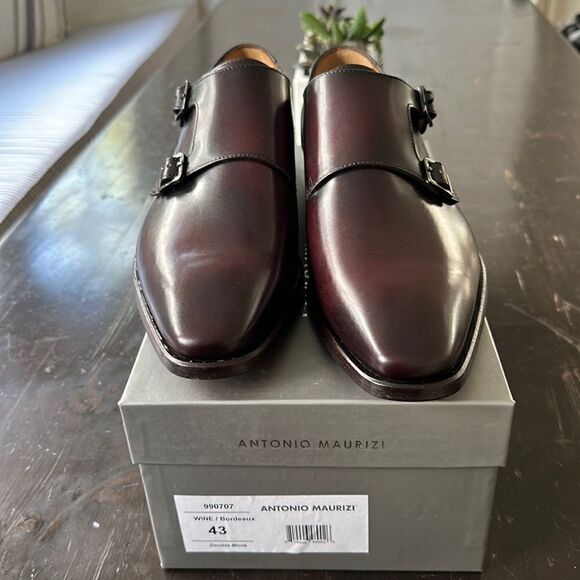 ANTONIO MAURIZI Double Monk Strap Shoe (Men) Size 43 in Wine Color NEW in Box - Picture 4 of 10